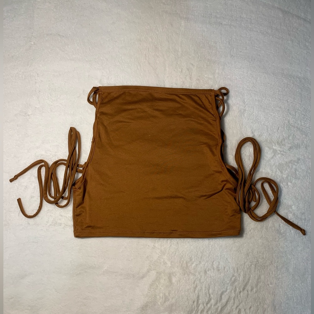 Tied open sides brown crop top. Medium.